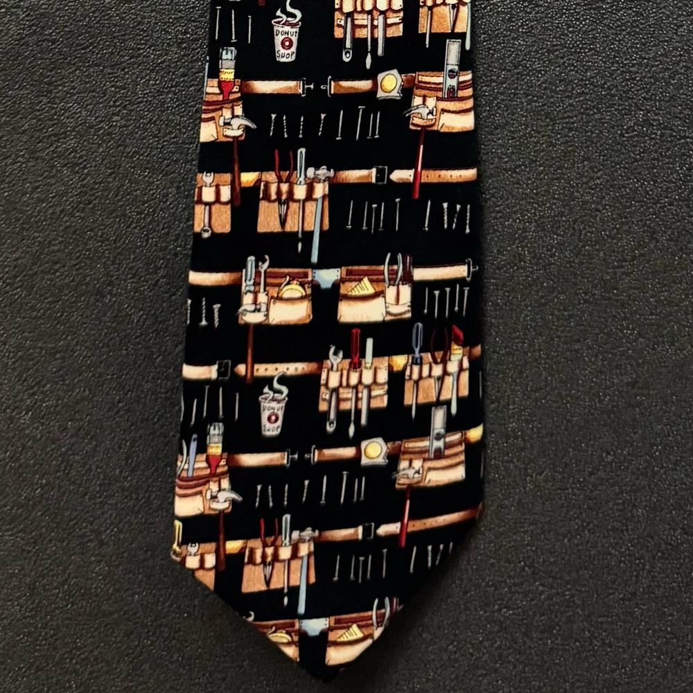 Nicole Miller Black Tie with Colorful Tools Design